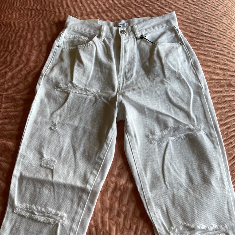 Distressed White Mom Jeans - Picture 1 of 12